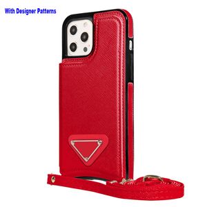 Casos de carteira de designer de luxo para iPhone 14 Pro Max 14Plus 8 Caminho de couro feminino Classic Patteril Protetive Cover com correio de cartão de crédito Slot Stand Strap Strap cordão