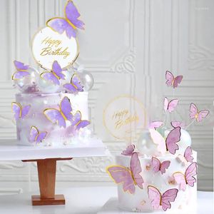 Suprimentos festivos Bolo de feliz aniversário Decoração do topper Pink Purple Butterfly Set Party Festa de Babbê Baking Love Gift
