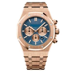 42mm Men Rose Gold Chronograph Watch Stainless Steel Solid Mens Fashion Business Diving Waterproof 30m He7v