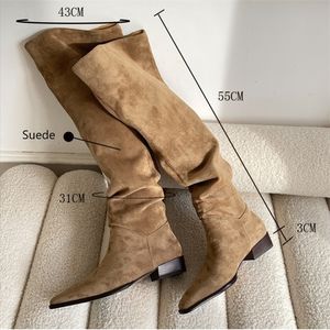 Stövlar Kne-High Ladyslip på enkel veckad stretch Suede Winter Botas Big Cir Cir Cir Cir Cir Cir Cir C C C C C C dåest då då då dåieie Size43 220921