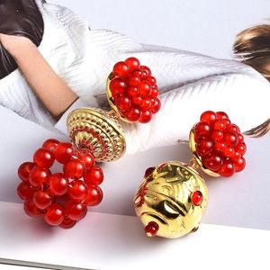Orecchini pendenti in metallo con perline rosse VIintage fatti a mano Accessori di gioielli di moda per le donne