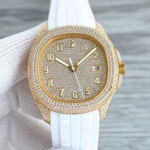 Men's Luxury Watch Iced Out Bling Diamonds Automatic Rubber Strap Wrist Watches