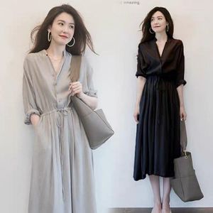 Casual Dresses French Summer Chic Party Women Office Dress Plus Size Solid Color Shirt Boho Lady Vintage