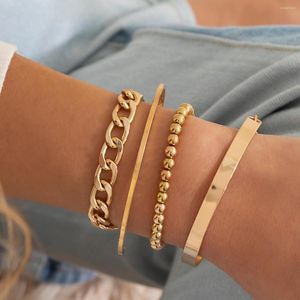 Länk armband ingesight.z 4st punk curb kubansk ccb pärlkedja set för kvinnor miami boho tjock guld färg charm armband