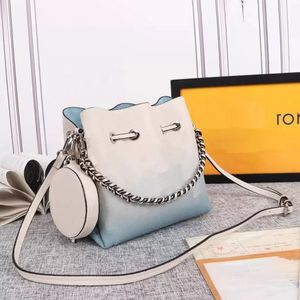 Crossbody Gradient colour leather bag with removable coin purse women Hollow Out perforated pattern Drawstring Bags