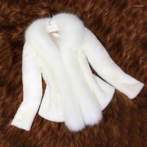Witte faux bontjas dames korte herfst/winter imitatie vossen kraag slank jas dames kledingjack vrouw
