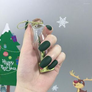 False Nails 24pcs/Set Ins Ballet Green Scrub Pre-design Short Round Head Full Cover Nail Tips Fnished Art With Glue EF