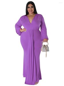 Sukienki plus size 5xl długie sukienki Kobiety wysoki talia V szaty pełne rękawy jesień moda