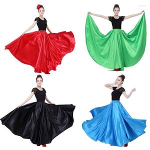 Stage Wear 10 Colors Woman Ballroom Belly Dance Costumes Solid Polyester Satin Spanish Gypsy Flamenco Skirt Perforance Dress