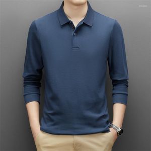 Men's Polos Men's T-Shirts Cotton Simple Solid Color Shirt Lapel Long Sleeve T-Shirt Top Stretch Breathable