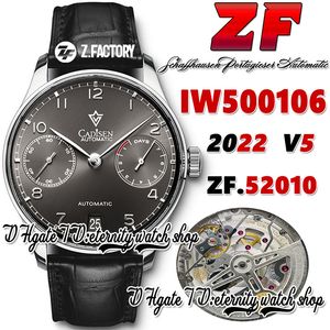 ZF V5 zf500106 A52010 Orologio automatico da uomo Quadrante grigio riserva di carica Indicatori numerici argento Cassa in acciaio Cinturino in pelle nera 2022 Super Edition eternity Orologio da polso