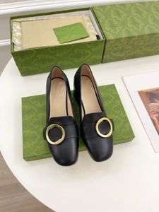 Luxury Designer fashion leather shoes Wholesale Price sandals gold color buckle banquet shoe vintage chunky-heeled sexy pumps round toe sling with box Size 35-41