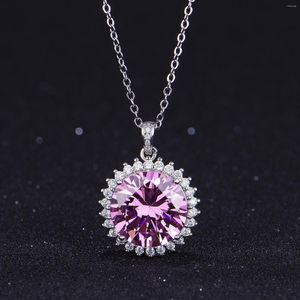 Lockets Charm 5ct Pink Zircon Pendant Silver Color Wedding Pendants Necklace For Women Bridal Party Choker Jewelry