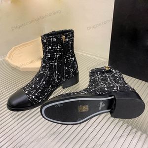 2022/23 Fall Classic Boots Boots Whoid مع Zipper Low Enels Tweed Suede Fashion Snow Boot Retro Chelsea Knigh