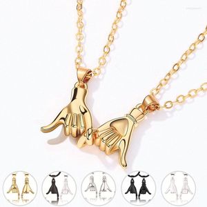Pendant Necklaces 2pcs/set Pull Hook Hands Couple Necklace Pinky Swear Promise Love Hug Chain For Friend Couples Birthday Gifts