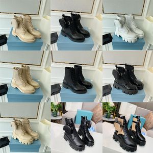 Women Fashion Designer Monolith Leather And Nylon Fabric Boots Woman Pocket Booties Genuine Leather Lace Up Ladies Ankle Winter Autumn Sneakers With Original Box