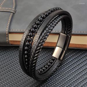 Charm armband flerskikt rostfritt stål insats armband pärlor för män flätade armband punk smycken homme tillbehör