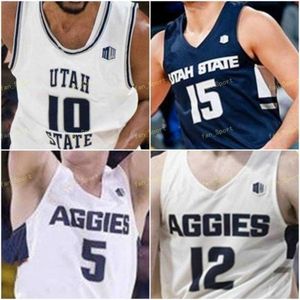 Nik1 NCAA College Utah State Aggies Basketball Jersey 32 Trevin Dorius 34 Justin Bean 44 Marco Anthony 52 Kuba Karwowski Custom Stitched