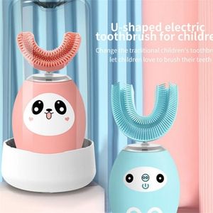 Spazzolino da denti per bambini a forma di U elettrico con bocca in silicone Bretelle Ricarica USB Musica ad ultrasuoni Versione inglese 220921