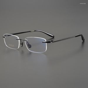 Sonnenbrillenrahmen Gold Randlos Reines Titan Hochwertige Gläser Vintage Retro Klassische Myopie Quadratische Brillen Frauen