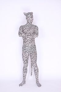 Lycar spandeks çocuk catsuit kostümler beyaz leopar kostüm hayvan zentai tam vücut cosplay tulum kulak ve kuyruk ile tam maske