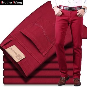 Männer Jeans Klassische Stil Weinrot Mode Business Casual Gerade Denim Stretch Hosen Männliche Marke Hosen 220920