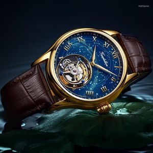 Armbanduhren AESOP Echt Tourbillon Mechanische Automatische Uhr Retro Leder Skeleton Saphir Uhren Für Männer Luxus Uhr Relogio Masculino