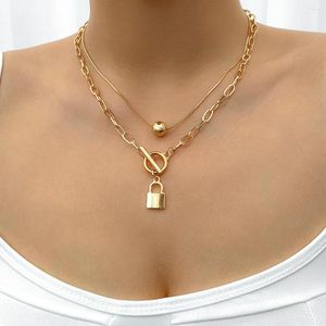 Pendant Necklaces Lacteo Fashion Lock Plastic Beads Set For Women Men Punk Double Layer Chain Necklace Jewelry Accessories