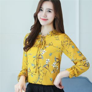 2022 Chiffon Bluuses Casual Shirts Ladies Floral Print V-ringning Kvinnor Toppar Blus långärmad blusa chic kvinnliga toppar nya