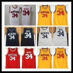 WSKT носит мужской колледж Мэриленд 34 Джерси баскетбол, сшитые красными желтыми черными северо -западными диких кошками, винтажные рубашки средней школы Len Bias