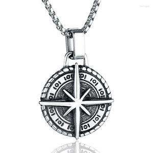 Colares pendentes ioiumit retro aço inoxidável bússola colar de prata runas viking runas punk jóias masculinas masculinas