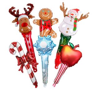 クリスマス装飾は24インチバルーンインフレータブルスティック松葉杖キャンディーエルクジンジャーブレッド雪だるま形のハンドヘルドバルーン0 8JF D3