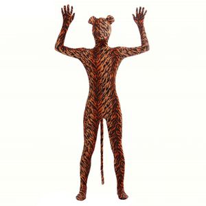 Lycar Spandex للجنسين Catsuit Comple Leopard Costture Animal Zentai Pully Body Cosplay Phemsuit قناع كامل مع الأذنين وذيل