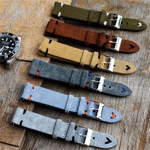 Watch Bands High Quality Suede Leather Vintage Watch Straps Blue Watchbands Replacement Strap for Watch Accessories 18mm 20mm 22mm 24mm 220921