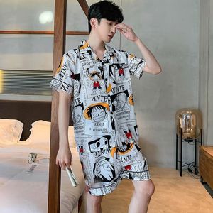 Men's Sleepwear Ice Silk Mens Pajamas Set Summer Short Sleeve Home Clothes 4XL 5XL Hombre Pijama Japan Anime Pyjama For Young Male Nightgown 220920