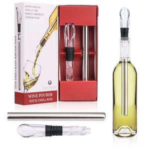 Accessori per utensili da bar Raffreddatore per vino 3 in 1 in acciaio inossidabile Vini rossi ghiacciati Raffreddatore per bottiglie refrigeratore per bevande con bastoncino Asta di refrigerazione congelata con aeratore e versatore Perfetto SN4167