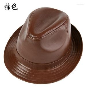 メンズファッションシープスキンフェドラス秋のトレンドエレガントジャズキャップソムブレロスブラウンのベレー帽の品質の本革帽子