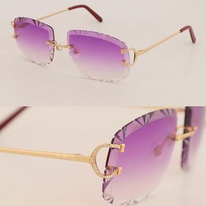 Neue rahmenlose, luxuriöse Moissanit-Sonnenbrille mit diamantgeschliffenen Gläsern für Damen oder Herren, Unisex, randlos, Designer-C36M869, Outdoor-Fahrbrille, runde Cat-Eye-Brille