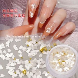 Tırnak Sanat Süslemeleri Japon Sakura Yaprakları Dilim Glitter Pullar Altın Boncuk Kiraz Çiçeği Cazibesi Manikür Pullar İpuçları