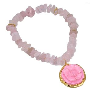 Pendanthalsband JK Pink Quartz Rough Raw Nugget Choker Necklace Gold Plated Natural Coral Flower Handmade för kvinnor