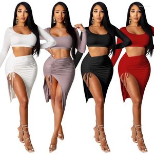 Casual Kleider 2022 Frauen Weiß Schwarz Lila Rot O Neck Langarm Knielangen Zwei Stück Vestidos Abend Party Verband kleid Großhandel