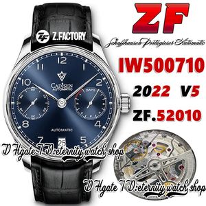 ZF V5 ZF500710 A52010 Automático Assista Automático Reserva de Power Reserva Dial Silver Número de prata Marcadores de capa inoxidável Black Leather 2022 Super Edition Eternity Wristwatch