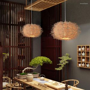 Kolye lambaları Modern el yapımı rattan hasır ahşap kuş yuva avizesi oturma odası El Restaurant Cafe süspansiyon aydınlatma dekoru