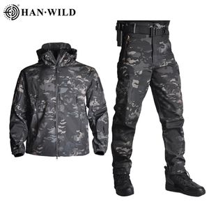 Herrjackor 5xl Taktiska klädjackor byxor män fleece jacka armé vindtät camo jaktdräkt vindbrytare militär vandring mjuk skal 220921