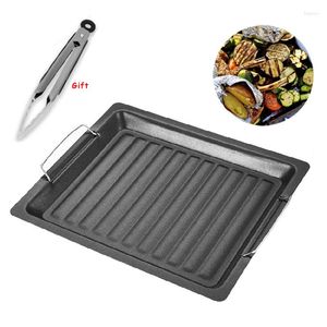 Servis uppsättningar BBQ PAN GRIDDLE PLATE GRILL TRAY REABE PANS Non-Stick Cast Steel Outdoor Picnic Home-Use Cooking Tools 30 25cm 2 st/set