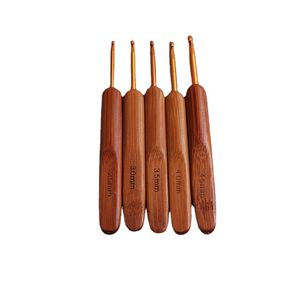 Bamboo Handle Hook Needles Crochet Dreadlocks for Hair Golden Alumina Head Weaving Tool