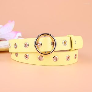 Belts Women Leather Belt Round Metal Pin Buckle Circle 8 Colors Brand Fashion Punk O Ring For W/2.7cm