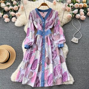 Vestido retrô chinês moda nacional patchwork de contraste de cor impresso Novo estilo high-end de Hong Kong saia longa chique para mulheres na primavera