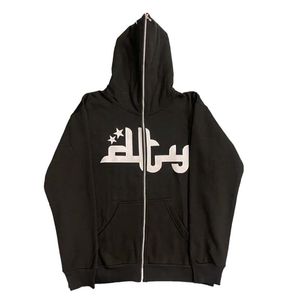 Herrtröjor vintage broderade tryck y2k hoodie mönster full zip män tröjor streetwear hip hop goth överdimensionerad huvtröja kappa 911