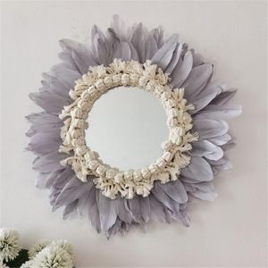 Mirrors Nordic Wall Hanging Mirror With Macrame Fringe Feather Porch Creativ Home Living Room Sofa B&B Headboard Boho Decoration